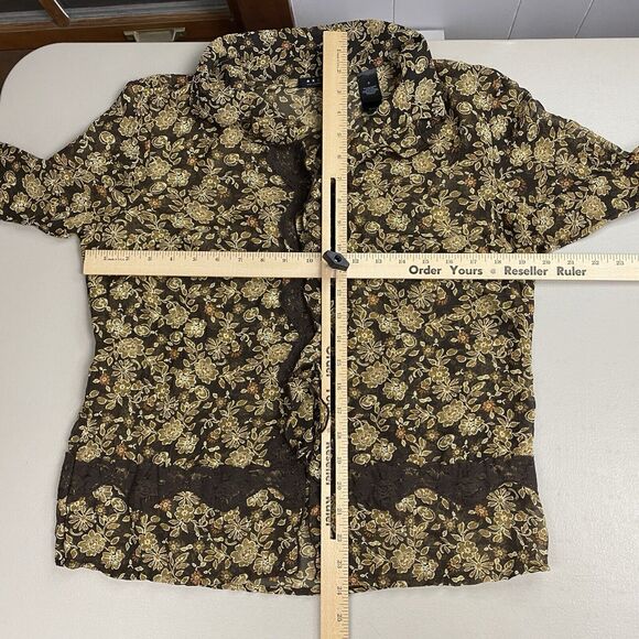 Vintage Liz Claiborne Top Womens 8 Medium Brown Sheer Floral Lacy Cottage Fairy - Picture 9 of 13